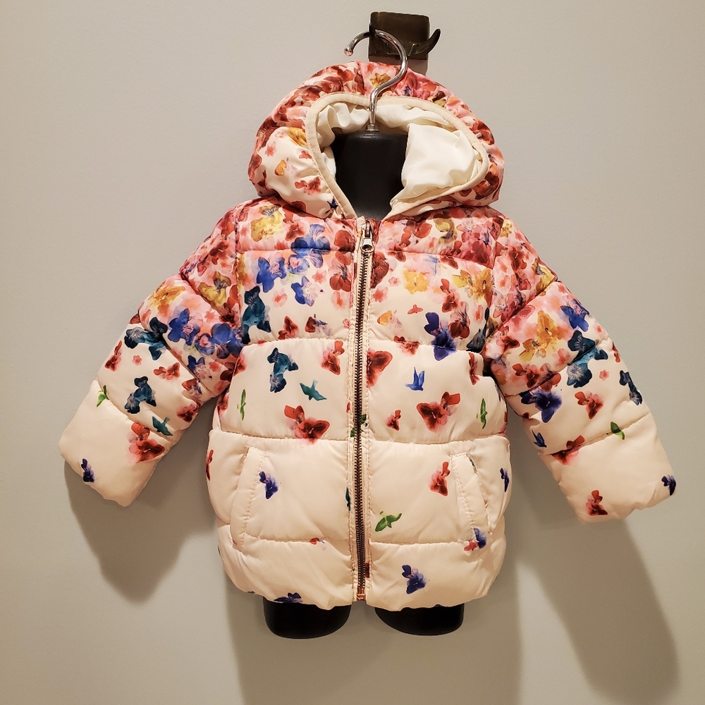 Zara Baby Girls Floral Petals Puffer Coat 12m